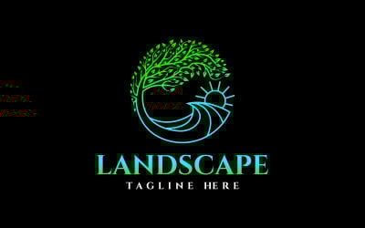 Design de logotipo de paisagem natural de círculo de árvore mar oceano