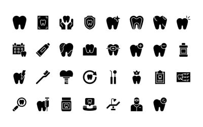 Conjunto de iconos de cuidado dental de estilo glifo listo para usar