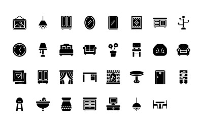 Conjunto de iconos de decoración del hogar y muebles de estilo glifo listo para usar