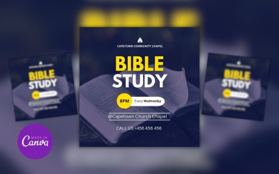 Tarjeta de plantilla de diseño de estudio bíblico de la iglesia