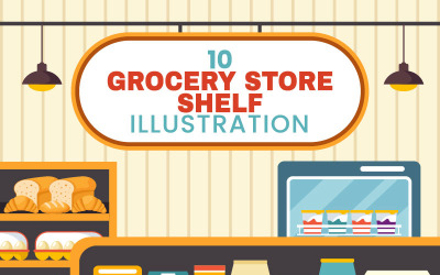 10 Illustrazione dello scaffale del negozio di alimentari