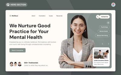 WellSoul - Psychology &amp;amp; Counselling Hero Section Figma Template