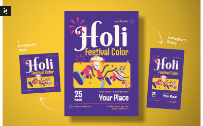 Fialový barevný leták festivalu Holi