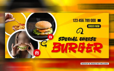 Fast-Food-Cheeseburger-Anzeigen decken Banner-Design-EPS-Vorlage ab
