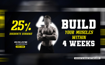Bygg dina muskler Gym fitness marknadsföring sociala medier EPS vektor omslagsbannermallar
