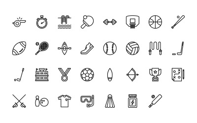 Conjunto de iconos deportivos de estilo de esquema listo para usar