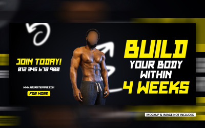 Construye tu cuerpo Plantillas de banner de portada de vector EPS de redes sociales promocionales de fitness de gimnasio
