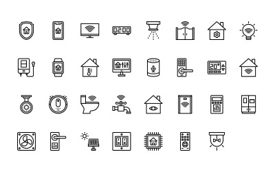 Gebrauchsfertiges Smart-Home-Icon-Set im Outline-Stil
