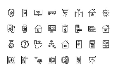 Klaar voor gebruik omtrek stijl Smart Home Icon Set