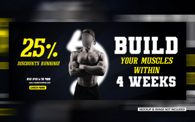 Vybudujte si svaly Tělocvična fitness propagační sociální média EPS vektorové šablony titulního nápisu