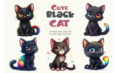 Süße schwarze Katzen. T-Shirt-Aufkleber.