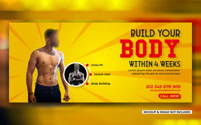 VRIJ! Gym fitness promotionele sociale media EPS vector voorbladsjabloon voor spandoek.