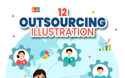 12 Outsourcing Business Vector Illustration
