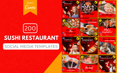 200 modelli di tela per ristoranti di sushi per i social media