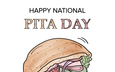 Square banner for National Pita Day March 29 with watercolor and white background
