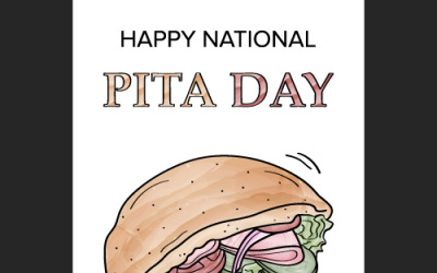 Vertical banner for National Pita Day March 29 with watercolor and white background