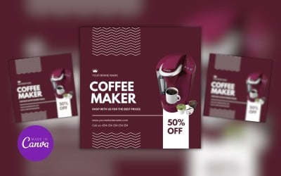 咖啡机折扣销售 Canva 设计模板