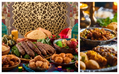 Коллекция из 2 фоновых шаблонов праздника Рамадан Ид аль Фитр