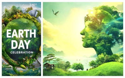 Samling av 2 Earth Day Bakgrund Illustration Mall