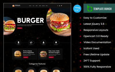 Forums Burger – érzékeny OpenCart téma az e-kereskedelmi webhelysablonhoz