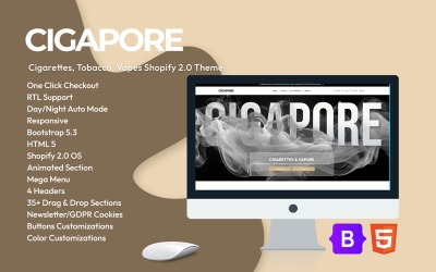 Cigapore - Tema Shopify 2.0 para cigarrillos, tabaco y vaporizadores