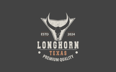 Longhorn Hayvan Logo Tasarımı Vintage V4