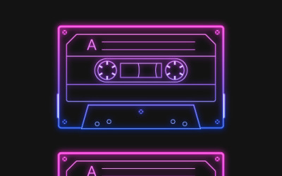 Neon retro audio roze cassettebandje, een vectorillustratieset