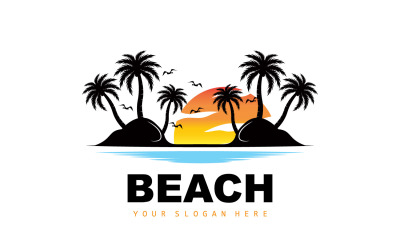 Diseño de verano de playa con logotipo de palmeraV16