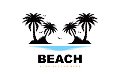 Логотип пальмы на пляже, летний дизайнV15