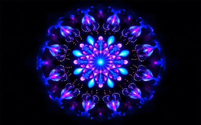 Arte mandala al neon_ornamento floreale con luce al neon_ornamento al neon_fiore al neon