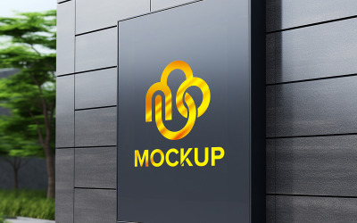 Golden logo mockup on wall board