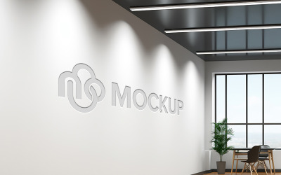 Debossed effect indoor white wall logo mockup