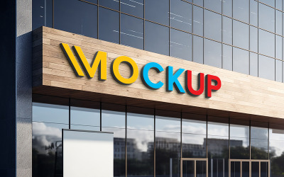 Edificio con logo 3d mockup segno di facciata realistico