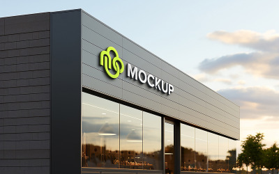 Modello psd di mockup del logo anteriore del negozio di insegne per facciate