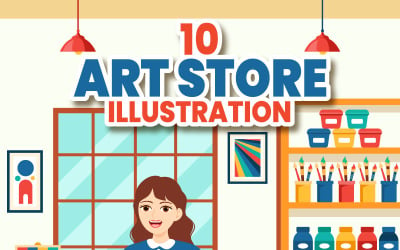 10 Ilustración vectorial de tienda de arte