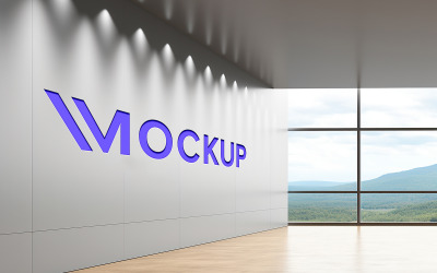 Mockup di lusso con logo viola con effetto impresso sul muro