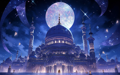 Mosque at night_mosque with moon_mosque at night with moon_mosque with moon at night