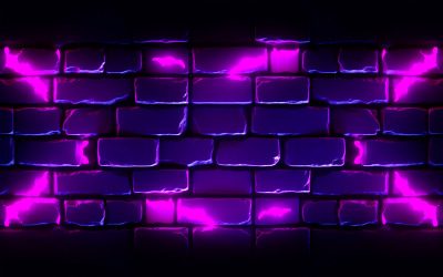 Neon stenen muur achtergrond_bakstenen muur met neonlichteffect_bakstenen muur met neonactie