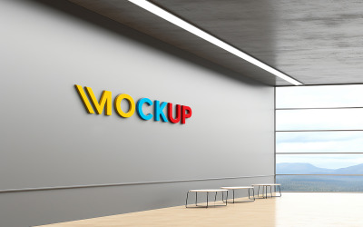 Sala ufficio mockup con logo a parete 3d per interni colorati