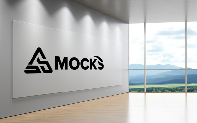 Schwarzes Logo-Modell auf grauer Innenwand