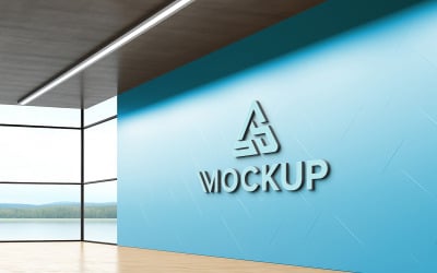 Wall logo mockup template psd design