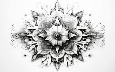 Абстрактное черно-белое цветочное искусство_чб ручной рисунок мандалы_искусство тропического орнамента