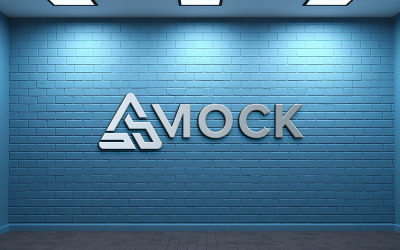 3D realistisk logotyp mockup på tegelsten blå vägg