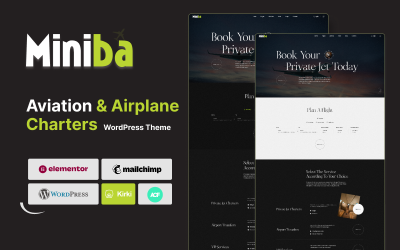 Miniba - Motyw WordPress dotyczący czarterów prywatnych odrzutowców w lotnictwie i lotach