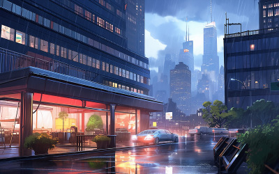 Moderne city_raining stadsachtergrond