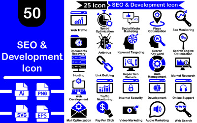 Pacote de ícones de SEO e desenvolvimento