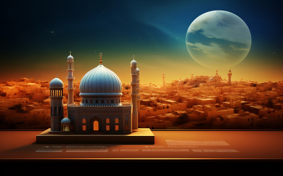 Piccola moschea sullo sfondo della città al tramonto