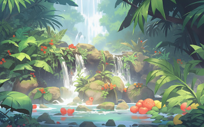 Tropický waterfall_waterfall s lake_waterfall s jezerem v džungli