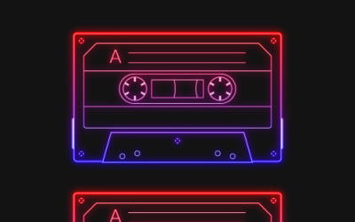 Fita cassete vermelha de áudio retrô neon, um conjunto de ilustrações vetoriais
