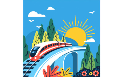 Handgezeichnete Illustration zum Nationalen Eisenbahntag